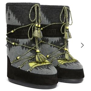 ALANUI X MOON BOOT ICON KNIT Black Grey Snow Boot Moon Boot Alanui Snow Boot
